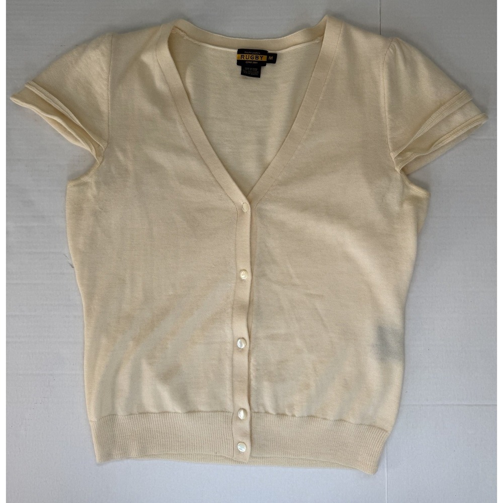 Polo Ralph Lauren RUGBY Women's Button Up Short Sleeve Sweater Medium Beige
